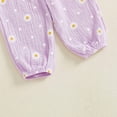 thumbnail image 6 of DAETIROS Kids Girl Outfit Set 100% Cotton 3 Piece Playwear Ruffle Shoulder Daisy Print Bodysuit Pants Headband Photo Shoot Gift Lavender Purple 0-3M-2Y,Size 1-2 T, 6 of 6