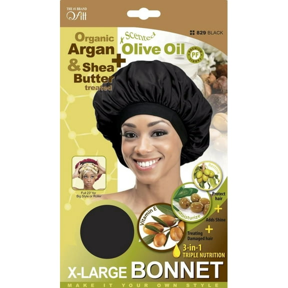 Qfitt Organic Argan  Shea Butter Olive Oil Scented X-Large Bonnet Black #829