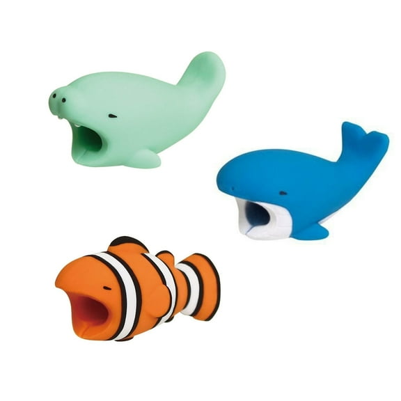Flash E Sales 3-pack OCEAN COLLECTION iPhone & Android Cable Protectors Animal Biters - Blue Whale, Clown Fish, Manatee