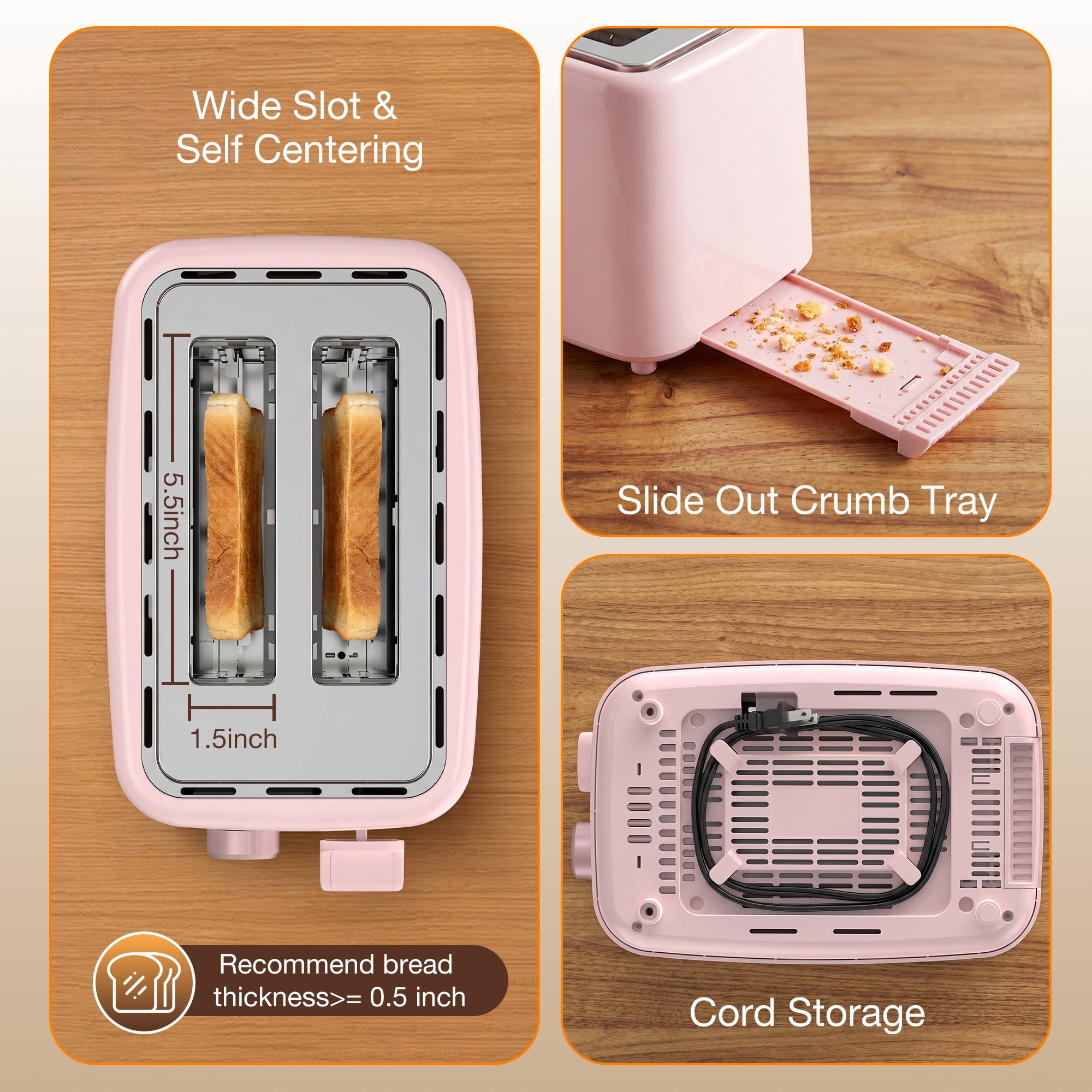 Maircle 2 Slice Toaster, Bread Toaster With Extra Wide Slots,6 Browning Settings, Defrost/Cancel/Bagel Button For Bagels, Waffles, Bread