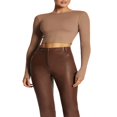thumbnail image 4 of PENGXIANG Femmes Manches Longues Crop Tops Col Rond Slim Fit Tops Exposés Bas de Nombril Chemises, 4 of 7