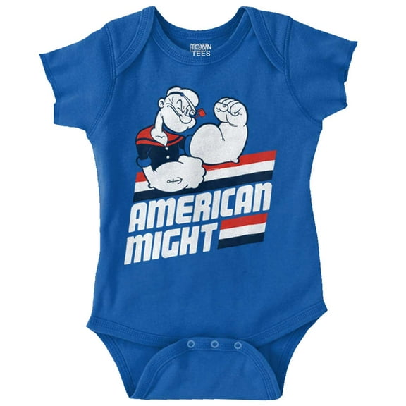 Popeye The Sailor Man American Might Romper Boys or Girls Infant Baby Brisco Brands 12M