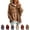 Brown, variant on Womens Plaid Hooded Knit Sweater V Neck Drawstring Loose Long Sleeve Pullover Fall Casual Tops Soft Knit Hoodie Sweater for Daily Weekend Outfit
