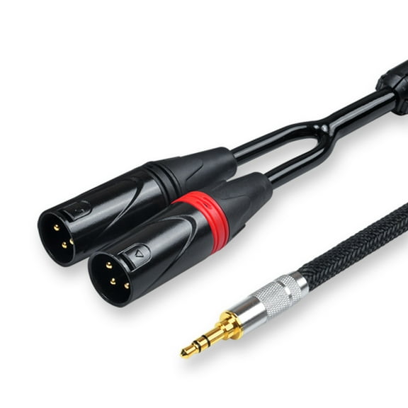 Meamaz 1/8 Inch to Dual XLR Male Y-Splitter Cable,Unbalanced 3.5mm Mini Jack TRS Stereo Aux to Double Male XLR Adapter Interconnect Breakout Patch Cord, 6.56FT(2M)