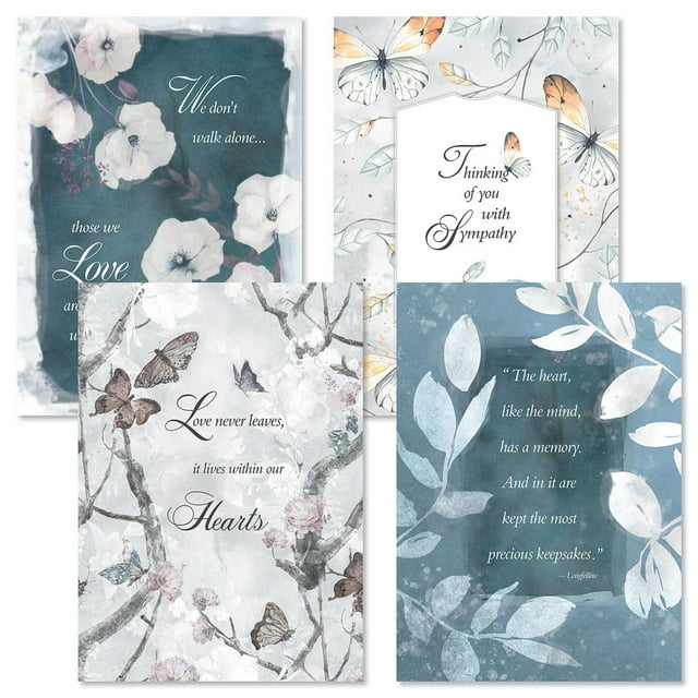 Current Sympathy Greeting Cards - Set of 8 (4 Designs), 5" x 7", Includes Envelopes, Heartfelt Messages for Condolences