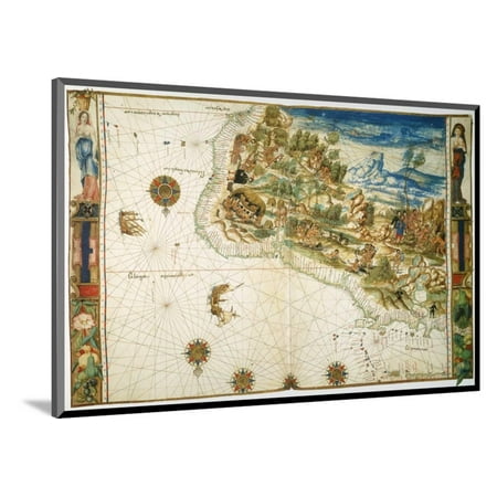 - Brazil: Map And Native Indians Wood Mounted Print Wall Art