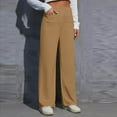 thumbnail image 2 of Women's Work Pants, High-Waisted Stretch Straight-Leg Wide-Leg Trousers, Button Casual Pants with Pockets, 2 of 5