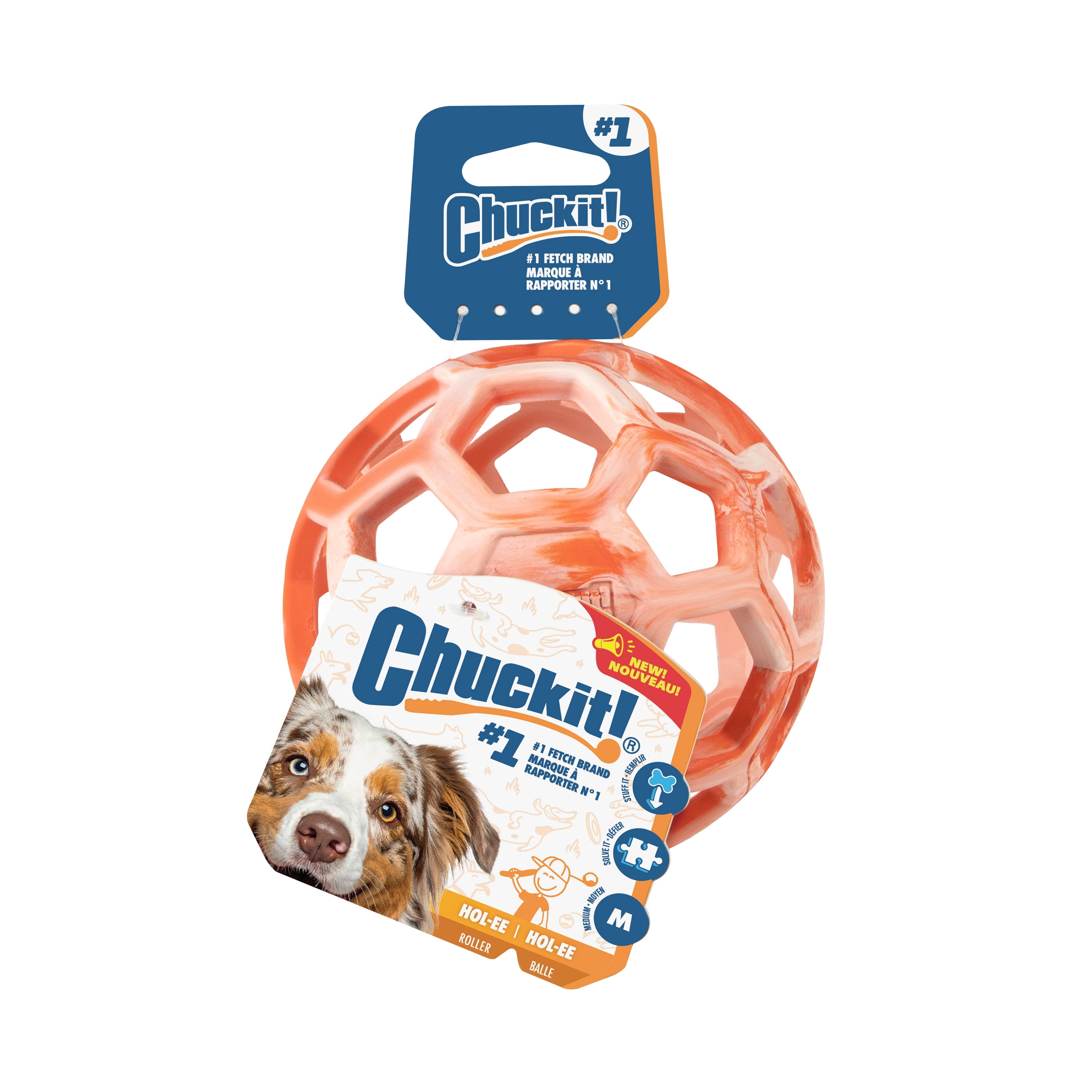 Chuckit! Holee Roller Dog Treat Puzzle Ball, Medium 2.5", Orange – Treat & Chew Toy for Dogs 20–60 lb, Pack of 1