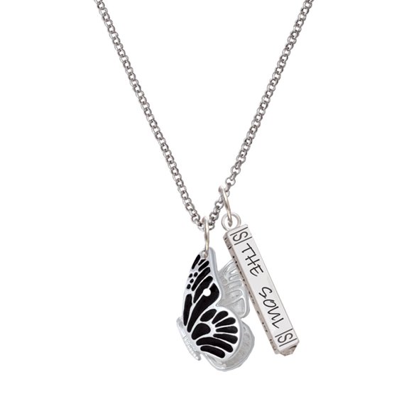 Delight Jewelry Silvertone Large Black Flying Butterfly Silvertone Hope Anchors the Soul Bar Charm Necklace, 23"