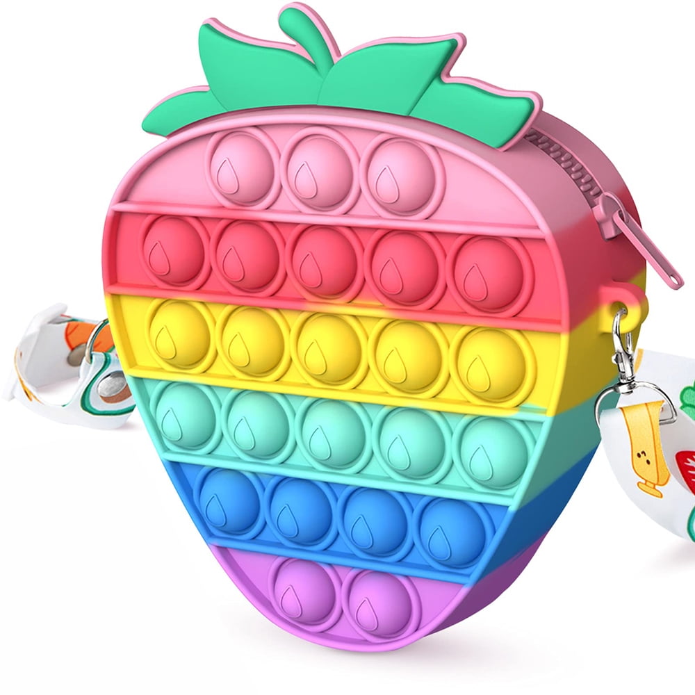 Fruit Shoulder Bag Fidget Toys,Popit Bubble Simple Dimple Purse for Girls Gift 