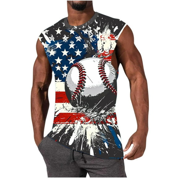 4th of July Tanks American Flag Tank Top Men Red White and Blue Tops Mens Tank Top Patriotic Mens Fourth of July Tank Men Casual Fashion Printing Pullover Round Neck Sports Tank