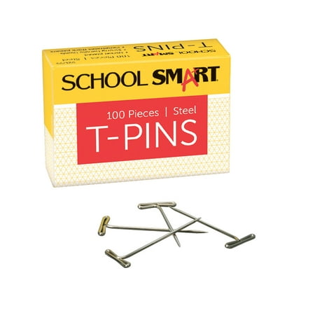 School Smart Handle-Like Head T-Pin, 1-1/2 Inches, Steel, Pack of 100