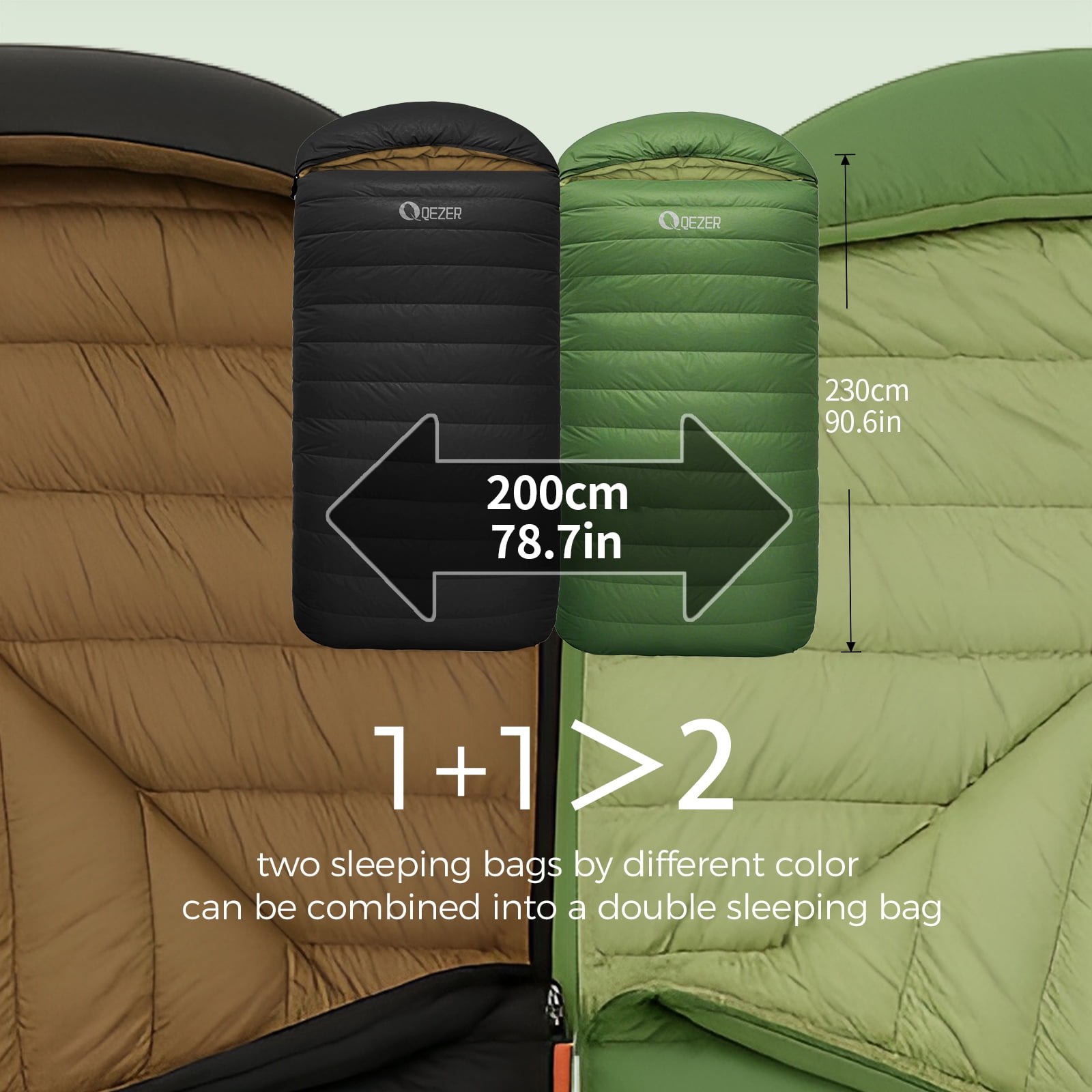 QEZER XL Sleeping Bag, Suitable for 4 Seasons Oversized Ultralight Backpacking Sleeping Bag for Adults, Great for Camping and Hiking