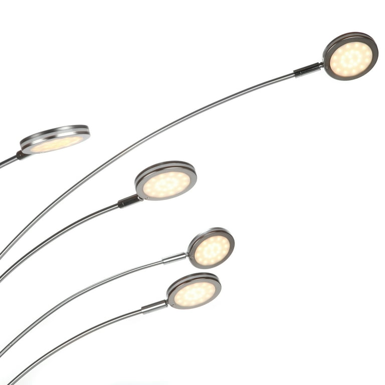 Brightech Orion 5 Satin Nickel Modern LED 74 in. Arc Lamp with 5 Adjustable Arms and Light Heads