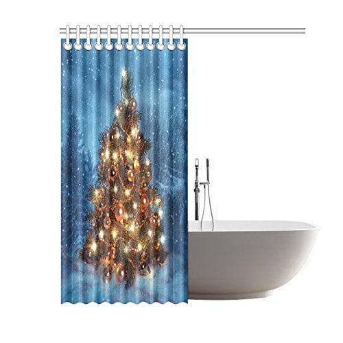 GCKG Christmas Tree with Lights in Winter Shower Curtain, Happy New