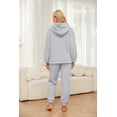 thumbnail image 3 of U2SKIIN Womens Pajama Set, Fluffy Hooded Bathrobe Soft Plush Sleepwear Fuzzy Pjs set,(Light Grey+White,S), 3 of 5