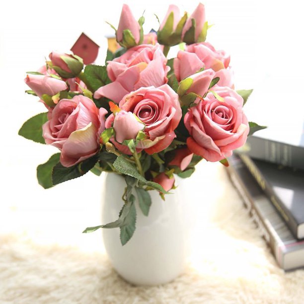 Gwong Decoración hogareña 1 unid táctil real toque artificial rosa fake flor boda ramo fiesta decoración del hogar Gwong 8120559
