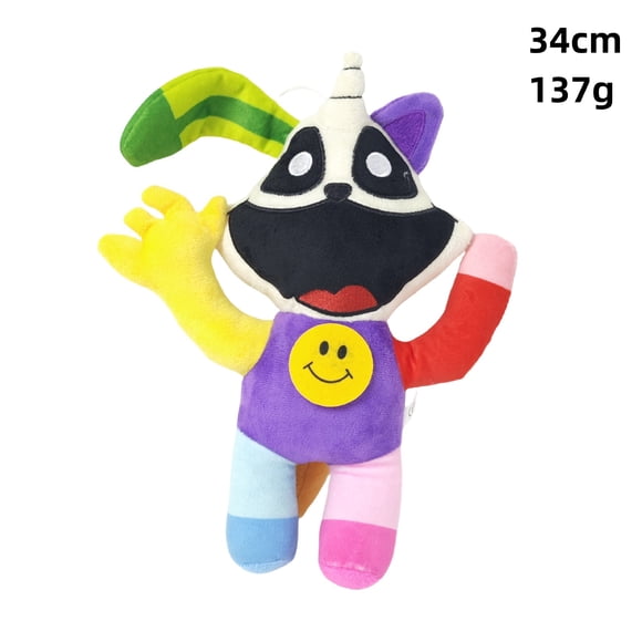 Poppy Playtime Smiling Critters CatNap Inspired Plush Toy, 13.39" Colorful Stuffed Animal with Smiley Badge, Soft Horror Game Character Doll