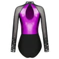 thumbnail image 4 of Aislor Women's Long Sleeve Gymnastics Leotard Shiny Rhinestone Ballet Dancewear Purple M, 4 of 7