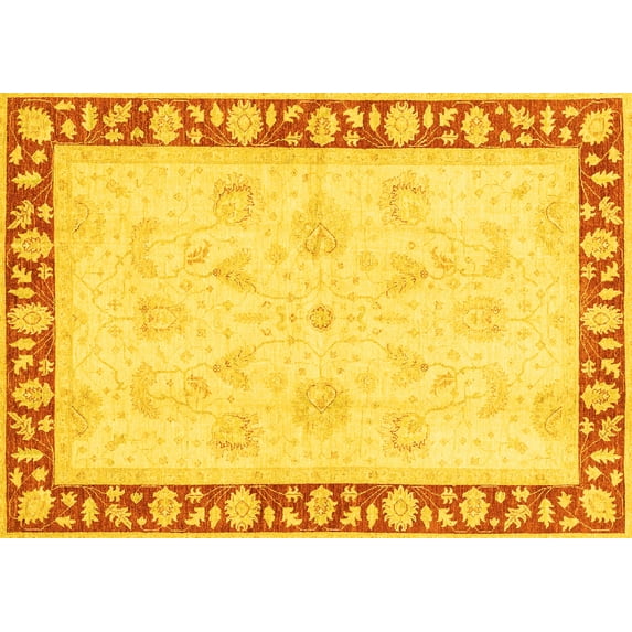Ahgly Company Machine Washable Indoor Rectangle Oriental Yellow Traditional Area Rugs, 2' x 4'