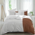 thumbnail image 2 of Boho Brown Leather Texture Bedding 3 Piece Duvet Cover Set Queen Size, Modern Black Striped Soft Microfiber Comforter Cover with Zipper Closure & Pillowcases, Wrinkle & FadeResistant Quilt Cover, 2 of 9