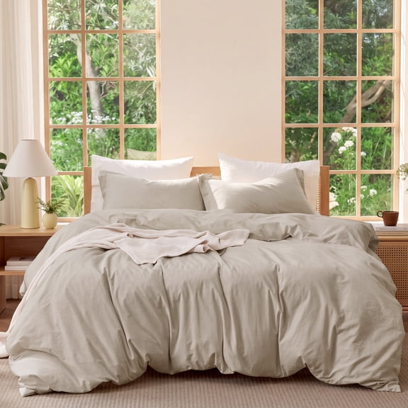 U by Bedsure 100% Washed Cotton Duvet Cover Queen Size, Purewoven Plain Simple & Soft Comforter Cover for All Seasons(Linen, Queen)