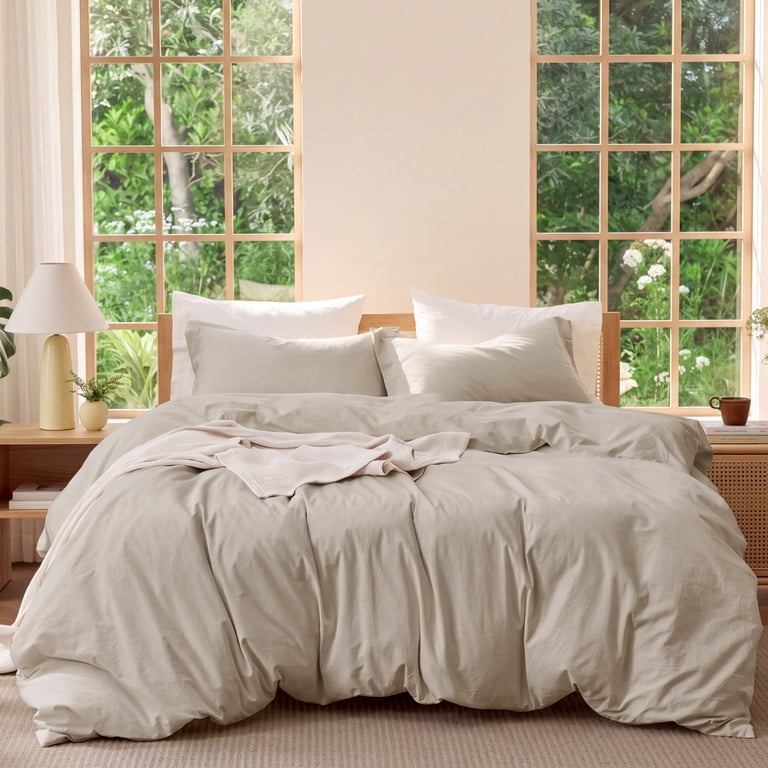 Washed Cotton Duvet Cover King Size Off-White photo 1