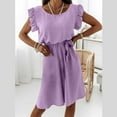 thumbnail image 2 of Wycnly Dresses for Women Casual Ruffle Sleeve Elastic Waist Swing Mini Dresses with Tie Round Neck Sleeveless Solid Summer Short Formal Dress Purple XXXL, 2 of 7