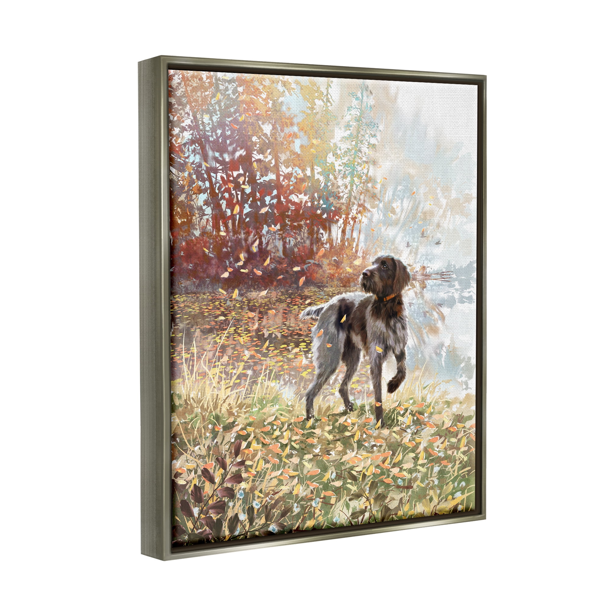 Stupell Pointer Dog Forest Lake Foliage Animals & Insects Painting Gray Floater Framed Art Print Wall Art