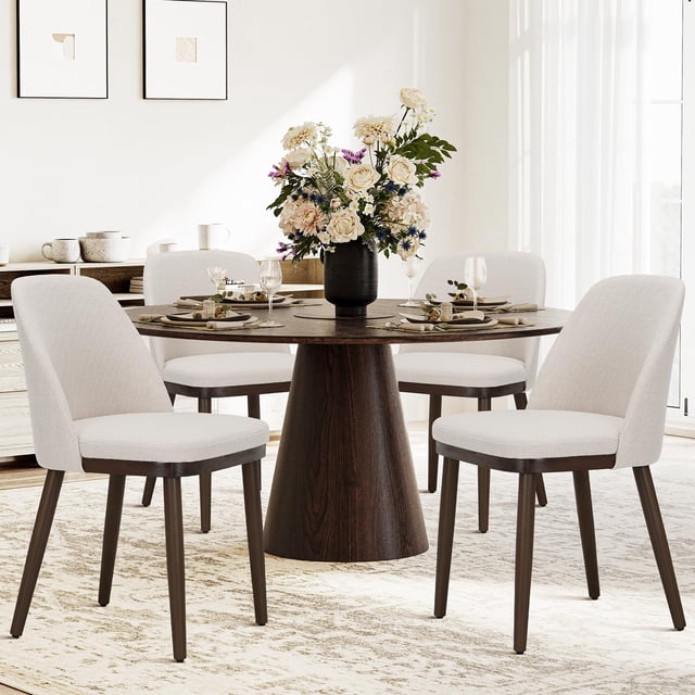Set de 4 sillas de comedor COLAMY, tela beige, patas de madera