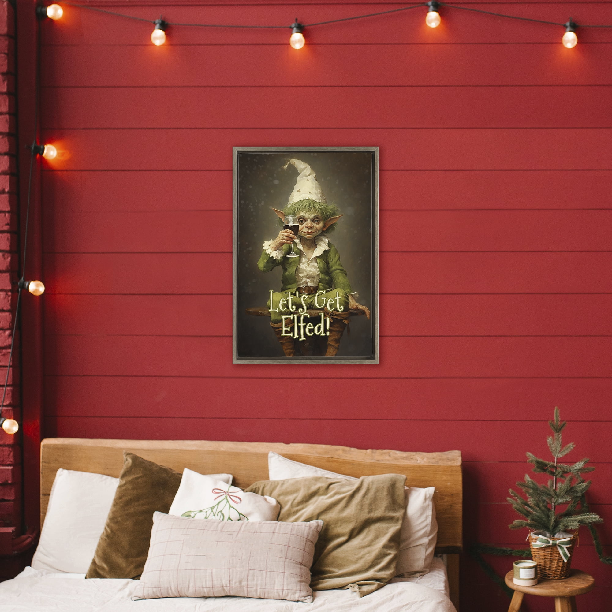 Stupell Industries Let's Get Elfed Brown Framed Floater Canvas Wall Art, design by Tina LeCour