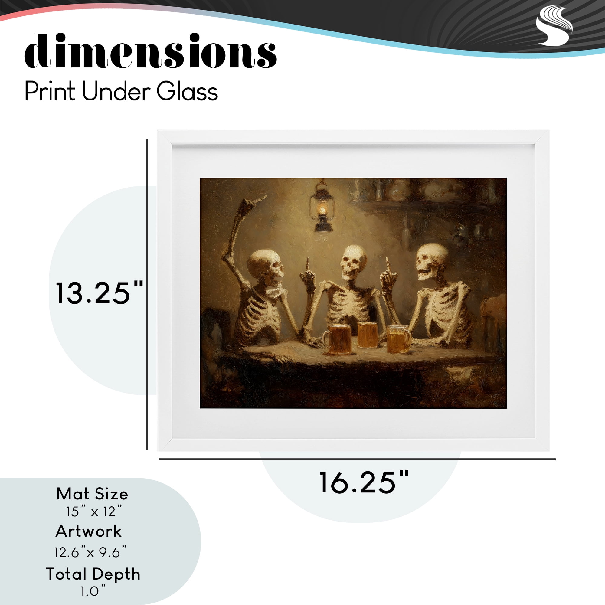 Skeletons Drinking at Tavern White Framed Print Under Glass, design by Arlington Prints