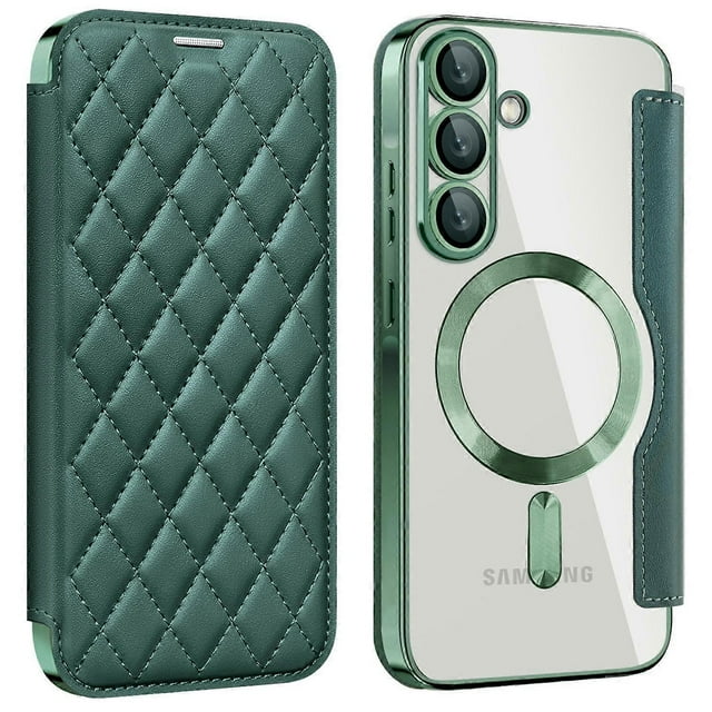 For Samsung Galaxy A56 5G Case Compatible with MagSafe Rhombus PU Leather Phone Cover - Dark Purple