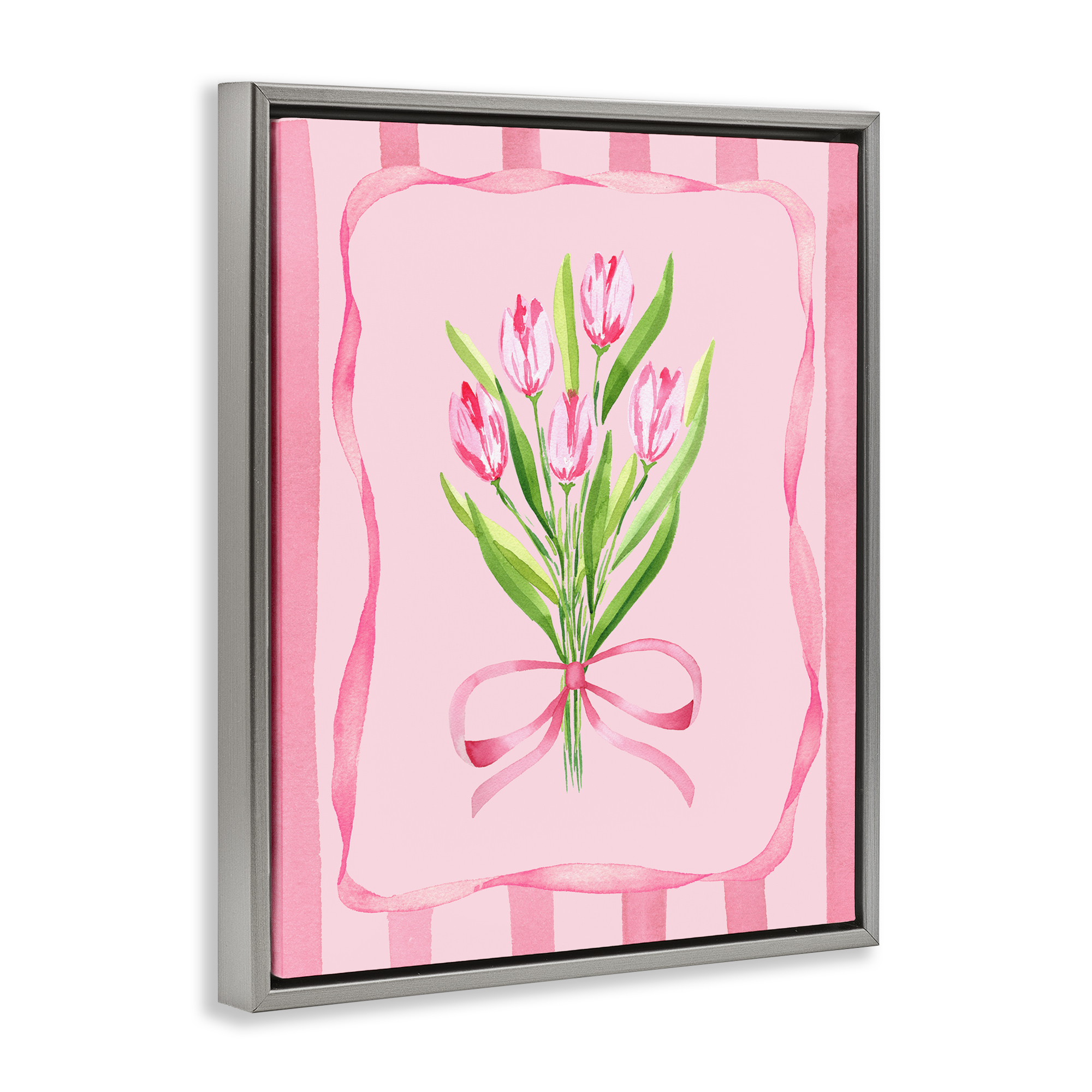 Pretty And Sweet Tulips Gray Framed Floater Canvas Wall Art, design by Nina Jacobs
