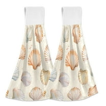Yayeee Kitchen Hanging Hand Towels Set of 2 with Loop Bathroom Absorbent Tie Towel, Beige Seashell