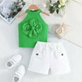 thumbnail image 2 of LIIPEE Girls Outfits Solid Color Sleeveless Round Neck Flower Vest Top Shorts Set Toddler Handsome Holiday School Party Outfit,Green,12-18 Months, 2 of 6