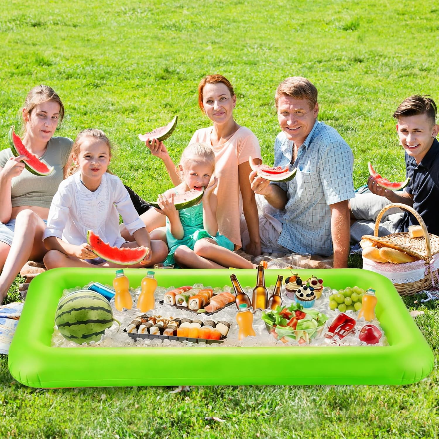 Large Inflatable Ice Serving Bar for Food, Drinks, Salad, Floating Buffet Cooler Tray with Drain Plug for Pool Party, BBQ, Picnic, Camping, Beach, and Outdoor Supplies