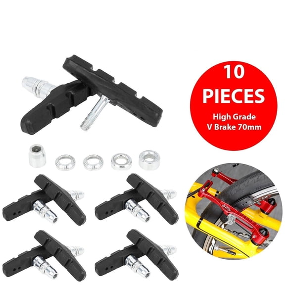 5 Pairs Universal 70mm V-Brake Pads for Bicycles, High-Grade Nitrile Rubber Bike Brake Shoes, Fits Most 20" 