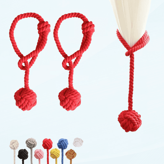 2 Pieces Curtain Tiebacks Curtain Holdbacks Curtain Ties with Big Woven Ball Outdoor Curtain Tiebacks Cotton Hand Woven Curtain Rope tiebacks Decorative Tie Backs for Drapes (Red, 2)
