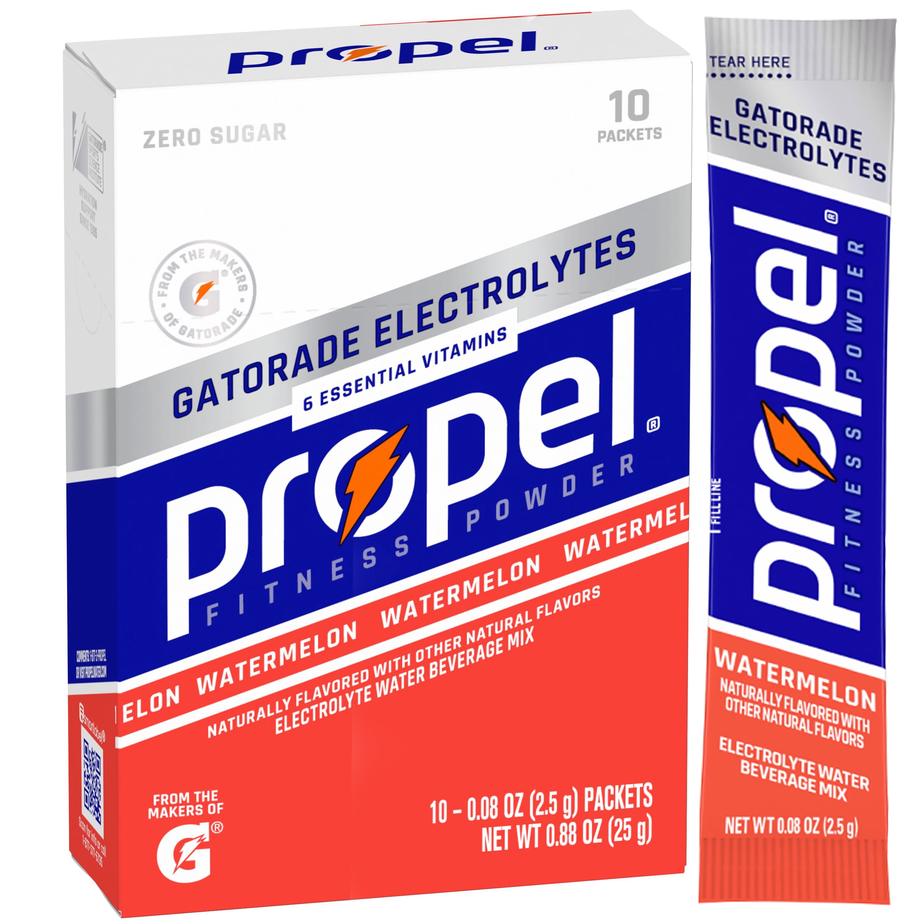 (12 pack) Propel Electrolyte Enhanced Water Drink Mix Powder Packets, Watermelon, Zero Calorie & Zero Sugar Hydration with Electrolytes and Vitamins C & E, (10 Packets)
