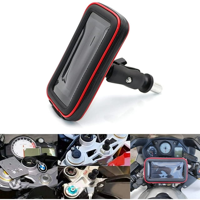 Soporte de montaje para teléfono de motocicleta, funda impermeable para teléfono móvil, funda táctil con bolsillo con cremallera, ranuras para tarjetas y Base de montaje de vástago de horqui