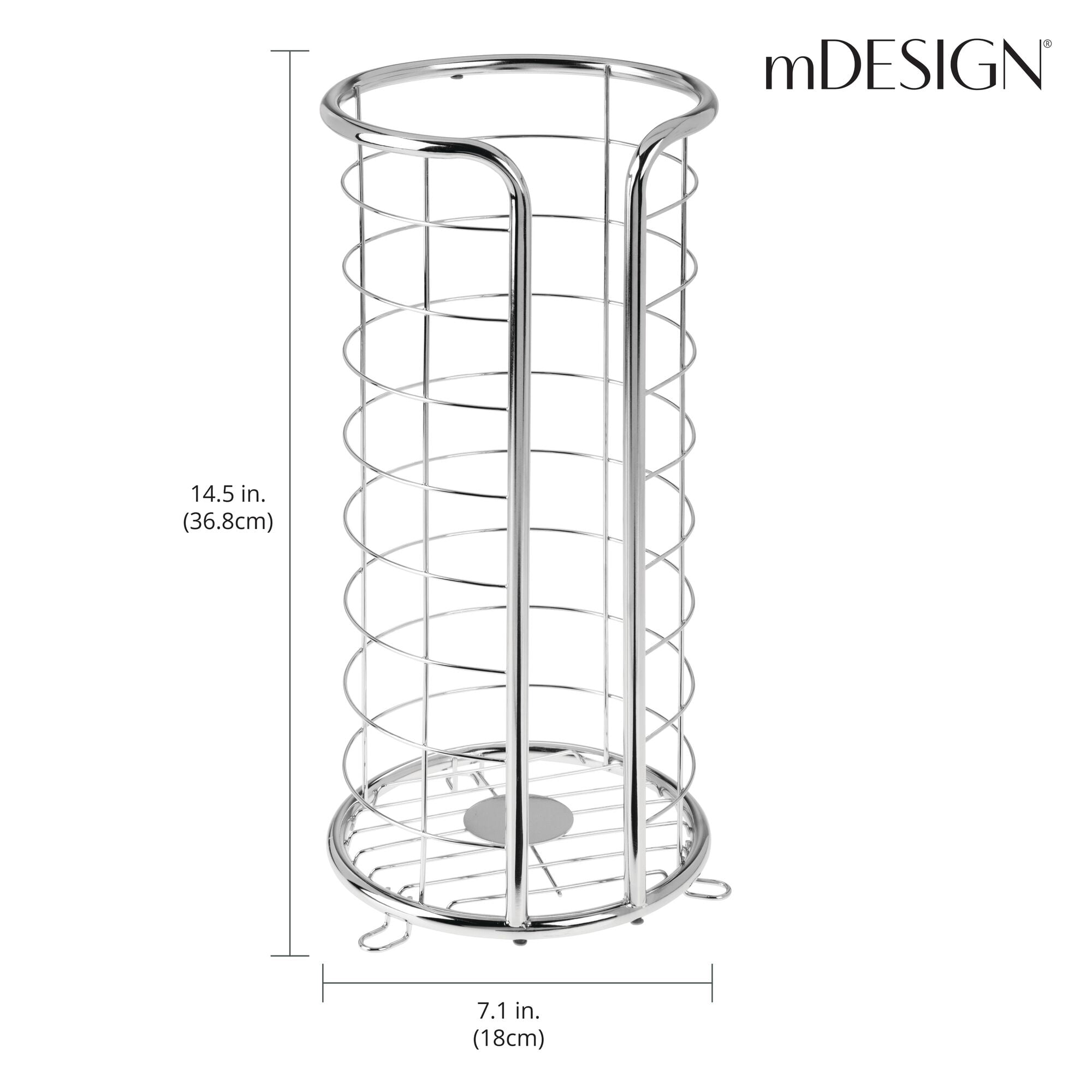 mDesign Metal Toilet Paper Holder Stand, Freestanding 3 Roll Reserve, Chrome