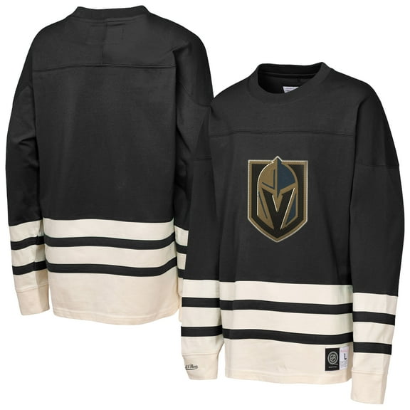 Youth-Mitchell & Ness  Black Vegas Golden Knights Chainstitch Heavyweight Long Sleeve Top