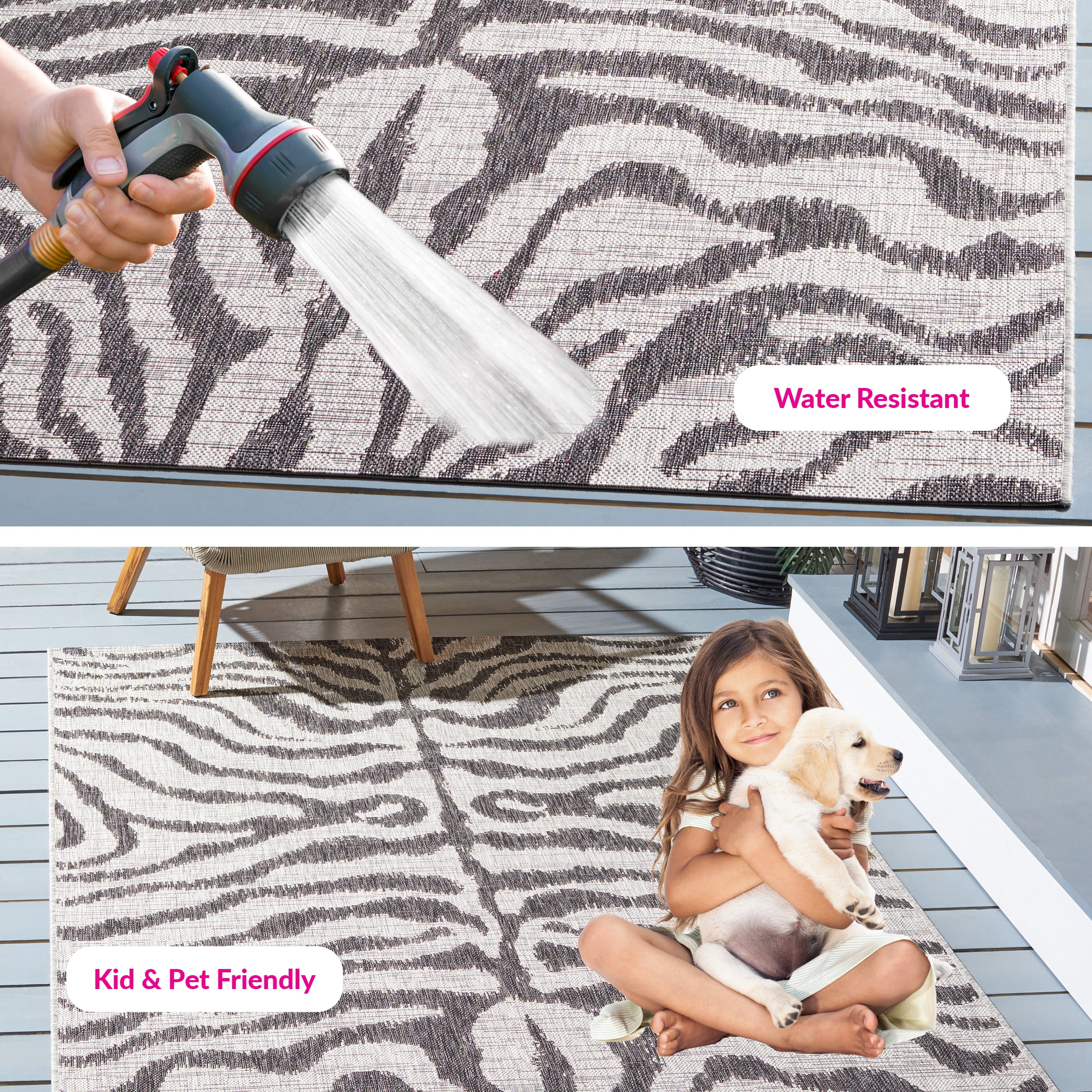 SAFAVIEH Courtyard Gerald Animal Indoor/Outdoor Area Rug, Grey/Black, 8' x 11'
