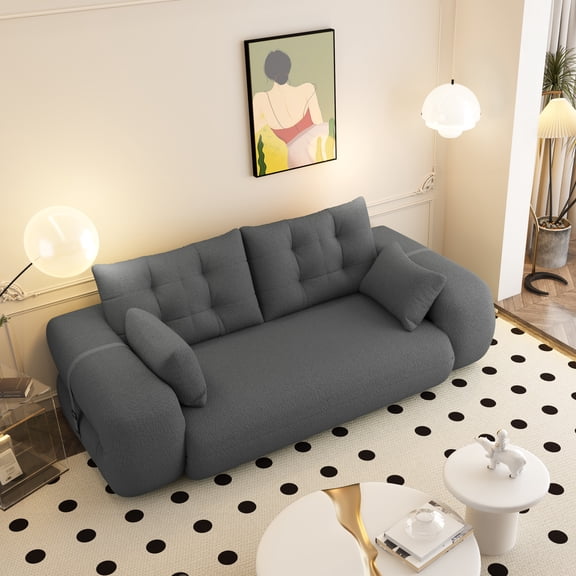 Lazy Sofa Couch, 78.7" Multi-Functional Foldable Sofa Bed, 3-in-1 Teddy Fabric Foam-Filled Sleeper Sofa Bed for Living Room,Guest Bed,Playroom, Gray