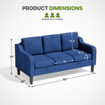 thumbnail image 2 of OSM 64" Apartment Sofa for Small Spaces, 3-Seater Couch with Removable Cushions & Wooden Legs, 600 lb Capacity Compact Modern Sofa Bed, Living Room, Bedroom, Navy Blue, 2 of 8