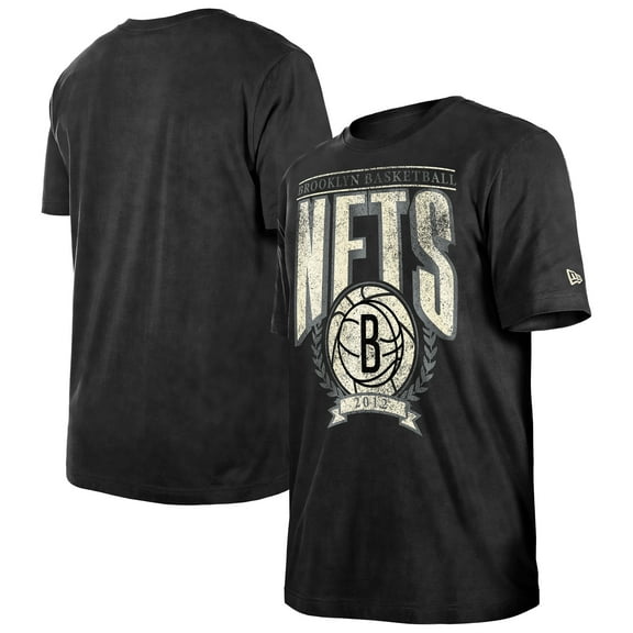 Men's New Era Black Brooklyn Nets Throwback Vintage Boxy Mineral Wash T-Shirt