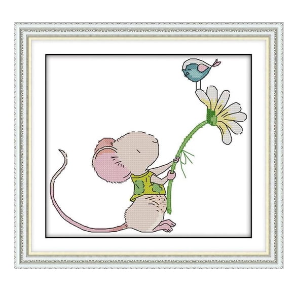 Conjunto de bordados de la mano de la flor del animal del ratón de la historieta BLESIY 11CT 14CT Kits estampados de punto de cruz