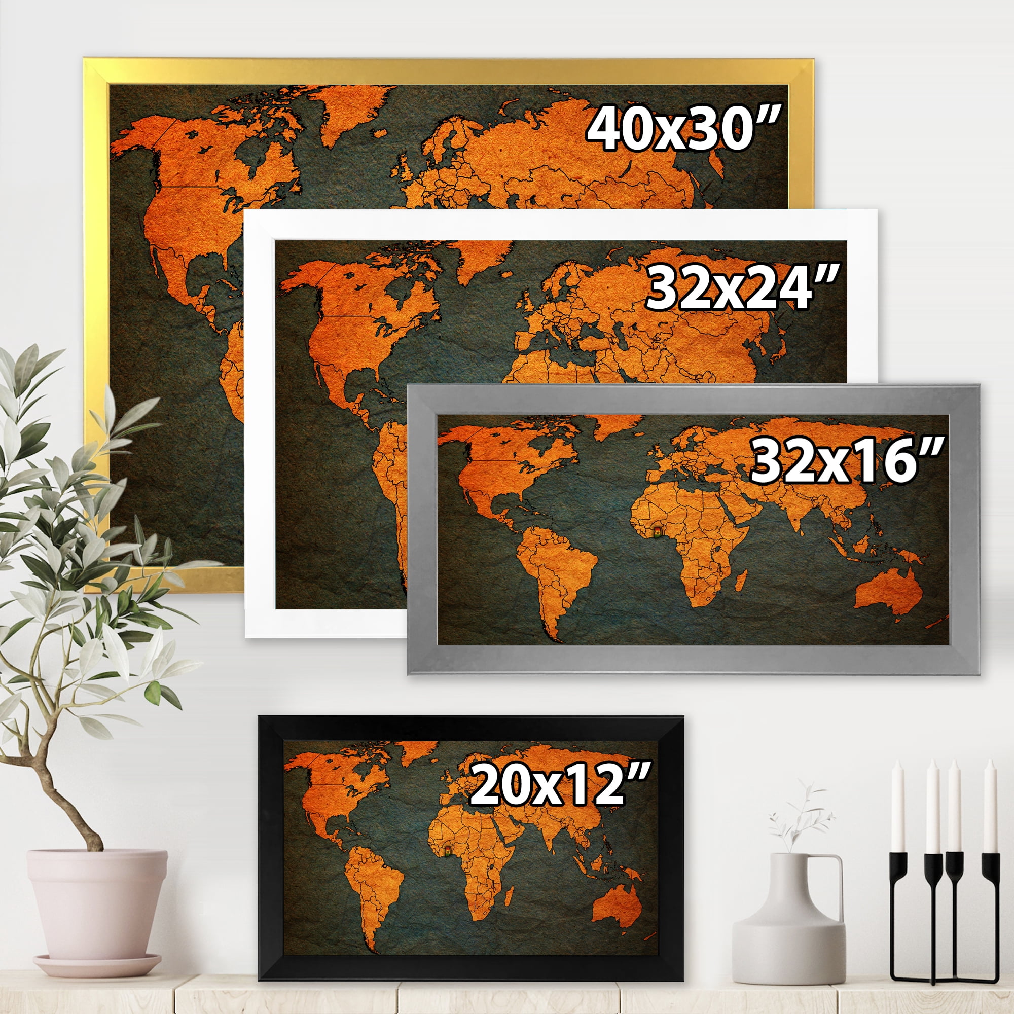 Designart 'Ancient World Map of Africa' Vintage Framed Art Print