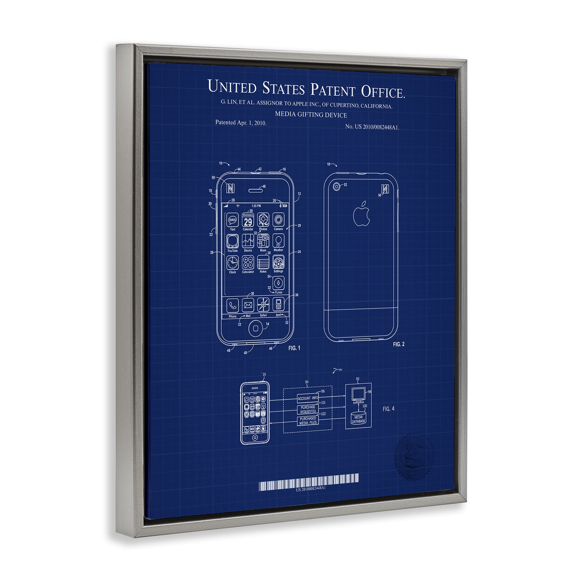 Stupell Industries Cell Phone Blueprint Typography Painting Gray Floater Framed Art Print Wall Art, 25 x 31